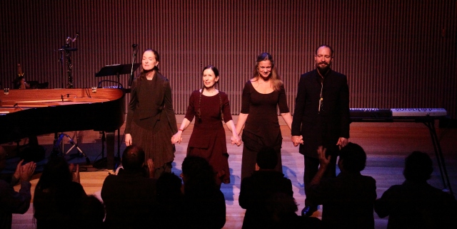 Left to right Allison Sniffin, Meredith Monk, Katie Geissinger and Bodhan Hilash receiving a standing ovation.